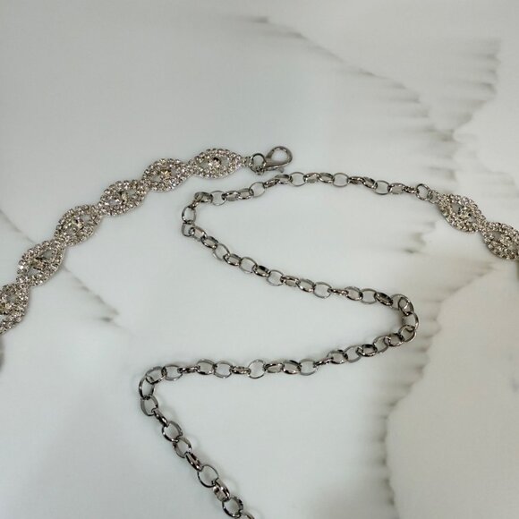 Rhinestone Womens Belt Sparkly Silver Crystal Diamond Look Wedding Bridal Formal - Picture 7 of 11